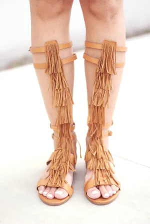 Fringe Camel Gladiator Shoes