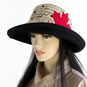 101 Sunblocker UV summer sun hat with large wide brim featuring Canada patriotic words maple leaves