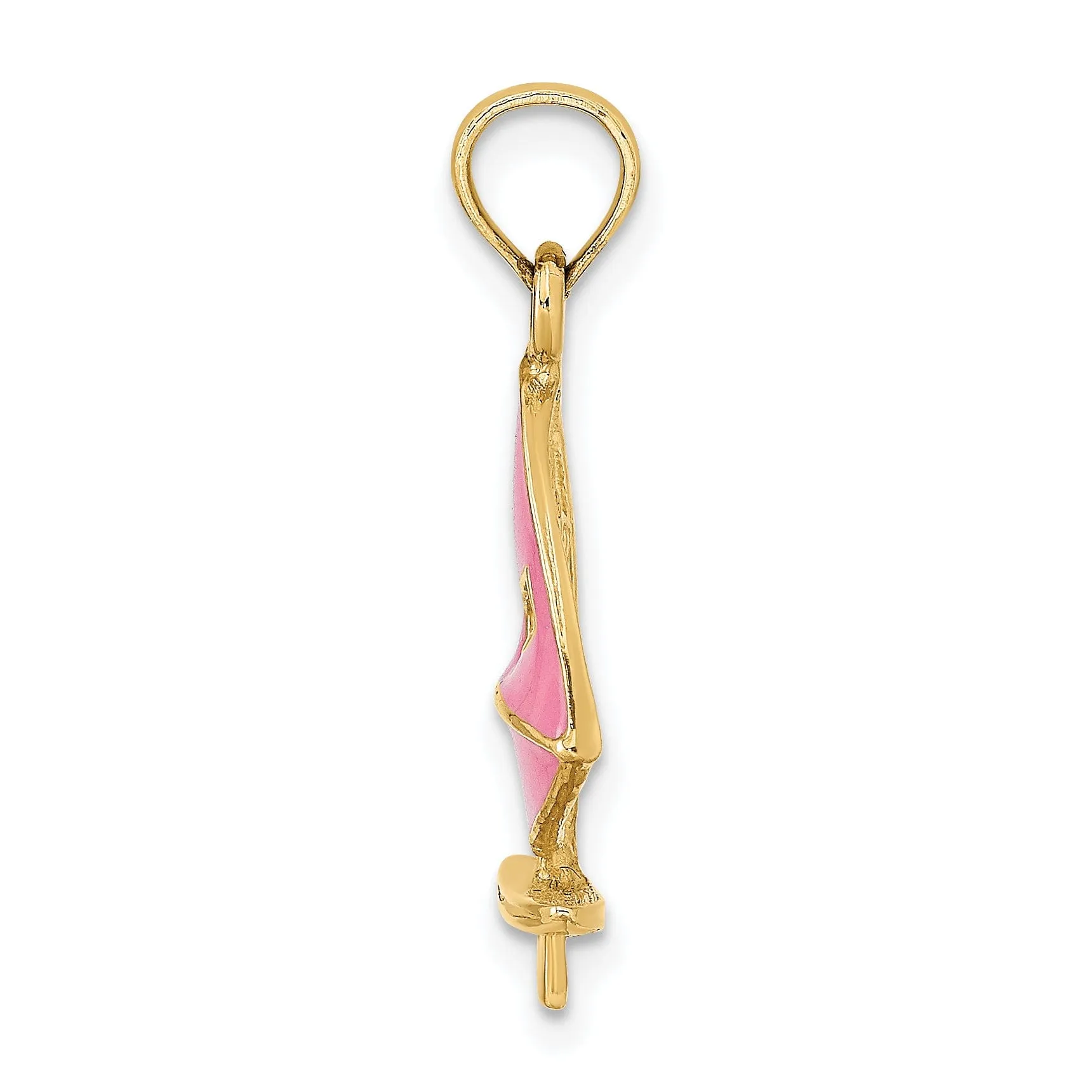 14K Yellow Gold Polished Pink Enameled Finished Windsail Surf Board Charm Pendant