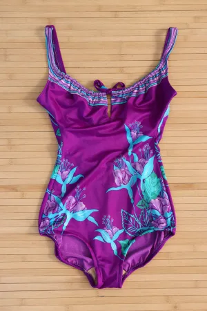 1970s Ultraviolet Floral One Piece M