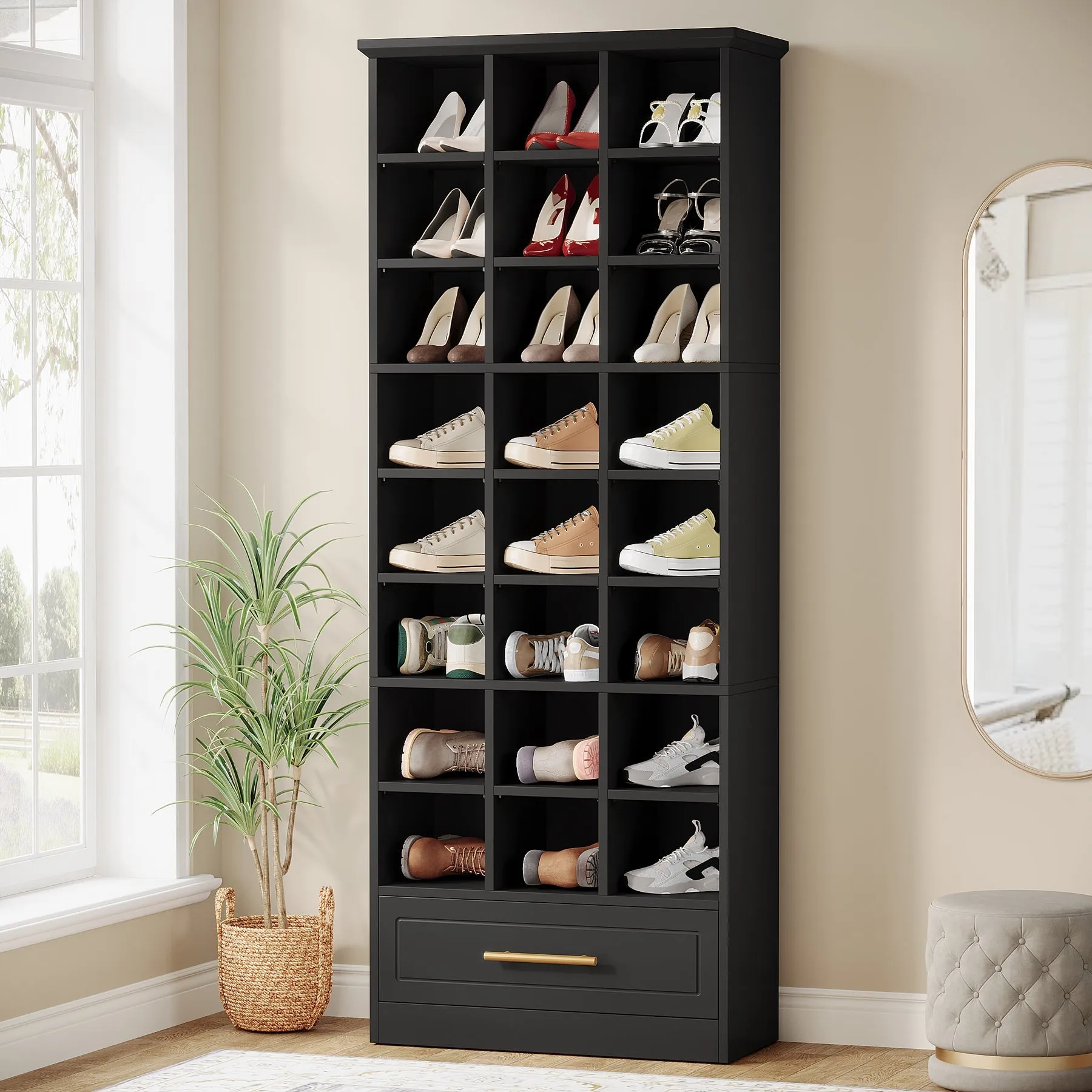 71" Shoe Rack, Freestanding Wooden 9-Tier Shoe Storage Cabinet