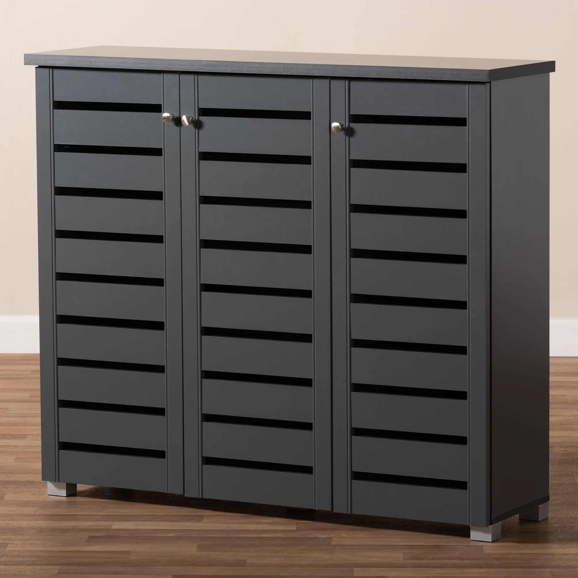 Adalwin Stylish Dark Grey Shoe Storage Cabinet with Ventilated Shelves for Organized Footwear