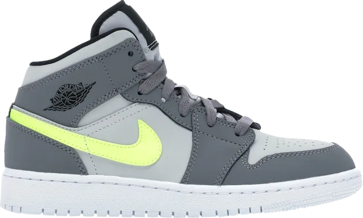 Air Jordan 1 Mid GS Gun Smoke Volt, gray