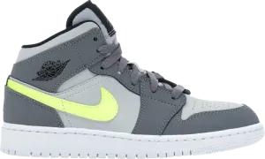 Air Jordan 1 Mid GS Gun Smoke Volt, gray