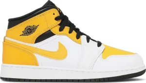 Air Jordan 1 Mid GS University Sneakers, White-Yellow