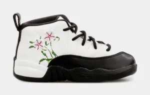 Air Jordan 12 Retro Floral Infant Toddler Lifestyle Shoes (Black/White)