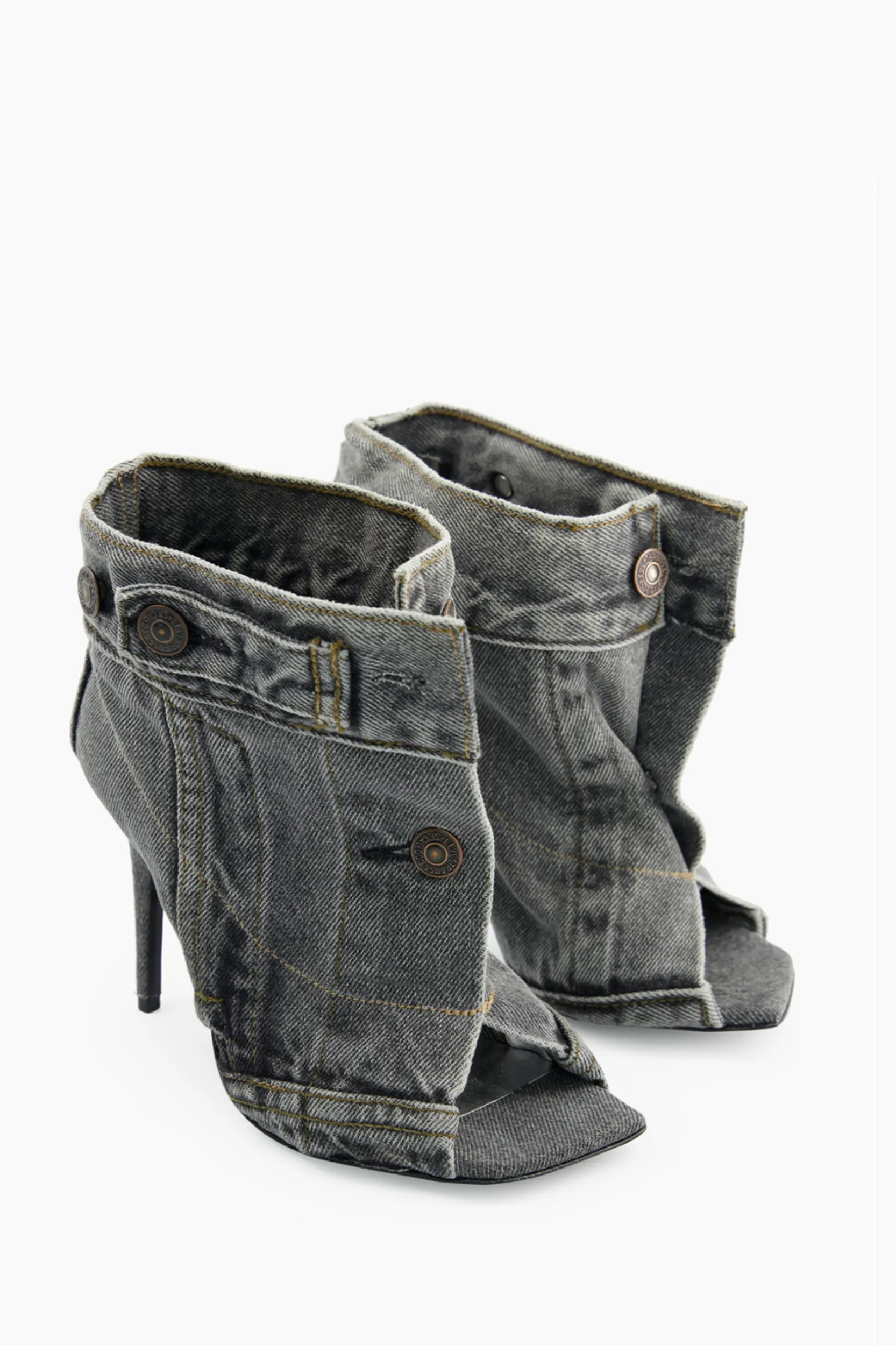 Alisson Denim Button Fish Mouth Sandal Bootie