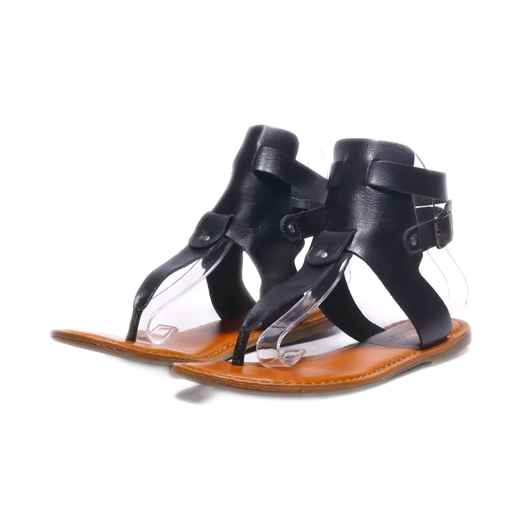 American Eagle Flat Sandals Leather Black Colour For Women