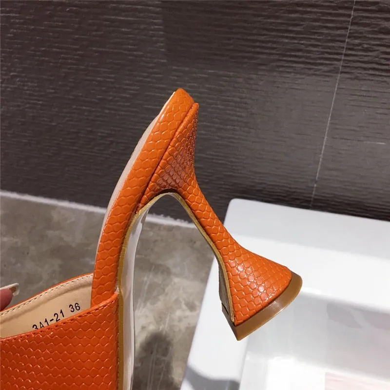 Amozae-2024 Luxury Slides Mules Women 9cm High Heels Fetish Summer Sandals Orange Heels Mules Slippers Prom Party Wedding Stripper Shoe