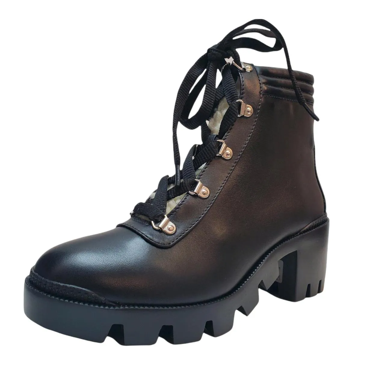 AQUA - GILCA LEATHER LUGGED HEEL COMBAT BOOTS **FREE SHIPPING**