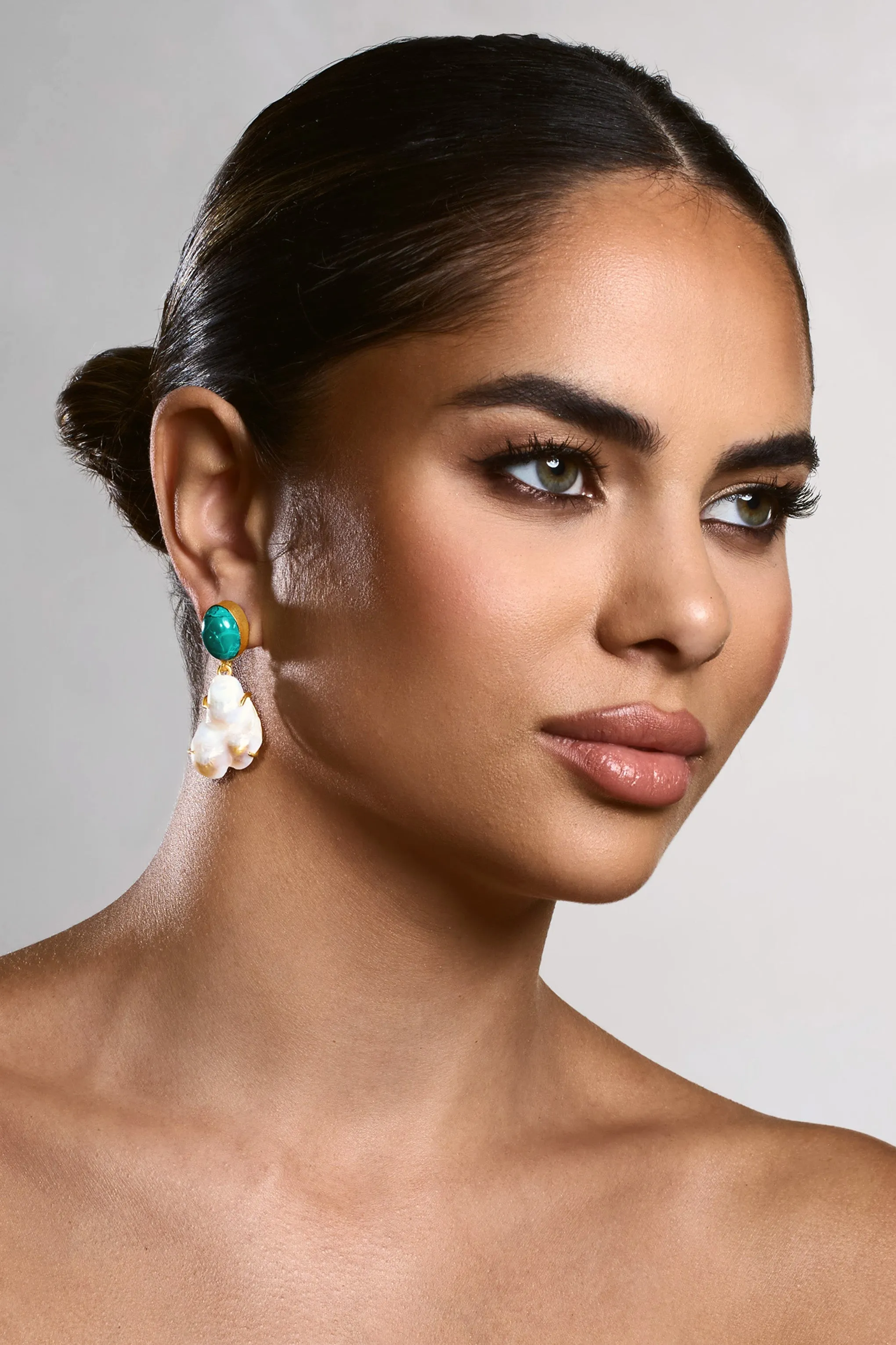 Aqua | Gold & Green Drop Earrings With Iridescent Shells