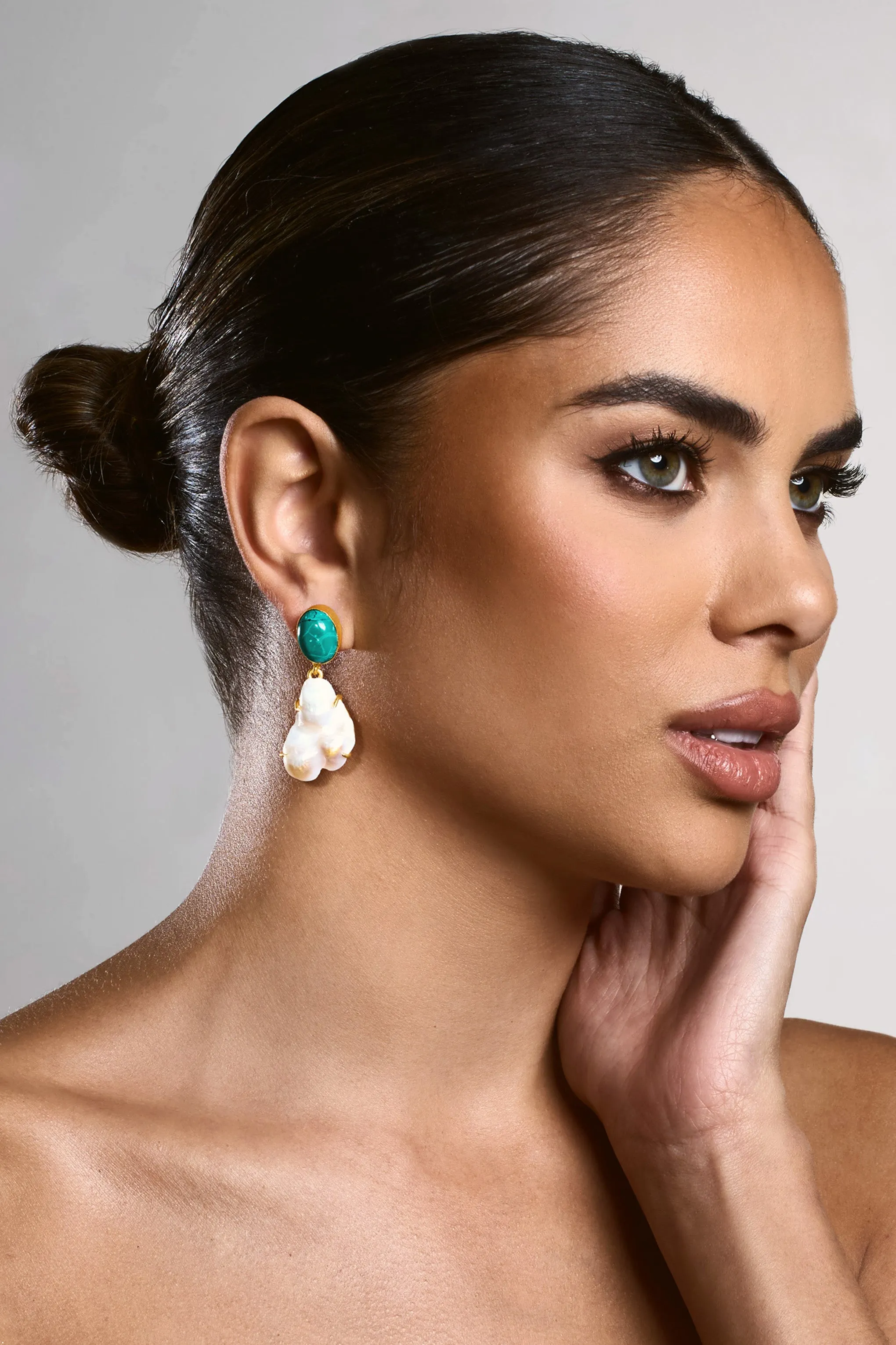 Aqua | Gold & Green Drop Earrings With Iridescent Shells