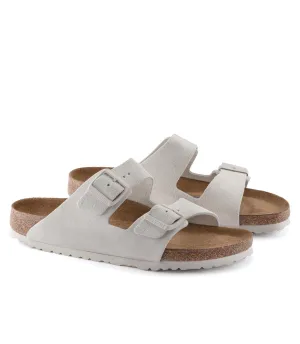 Arizona Soft Footbed in Antique White Suede Narrow Width by Birkenstock