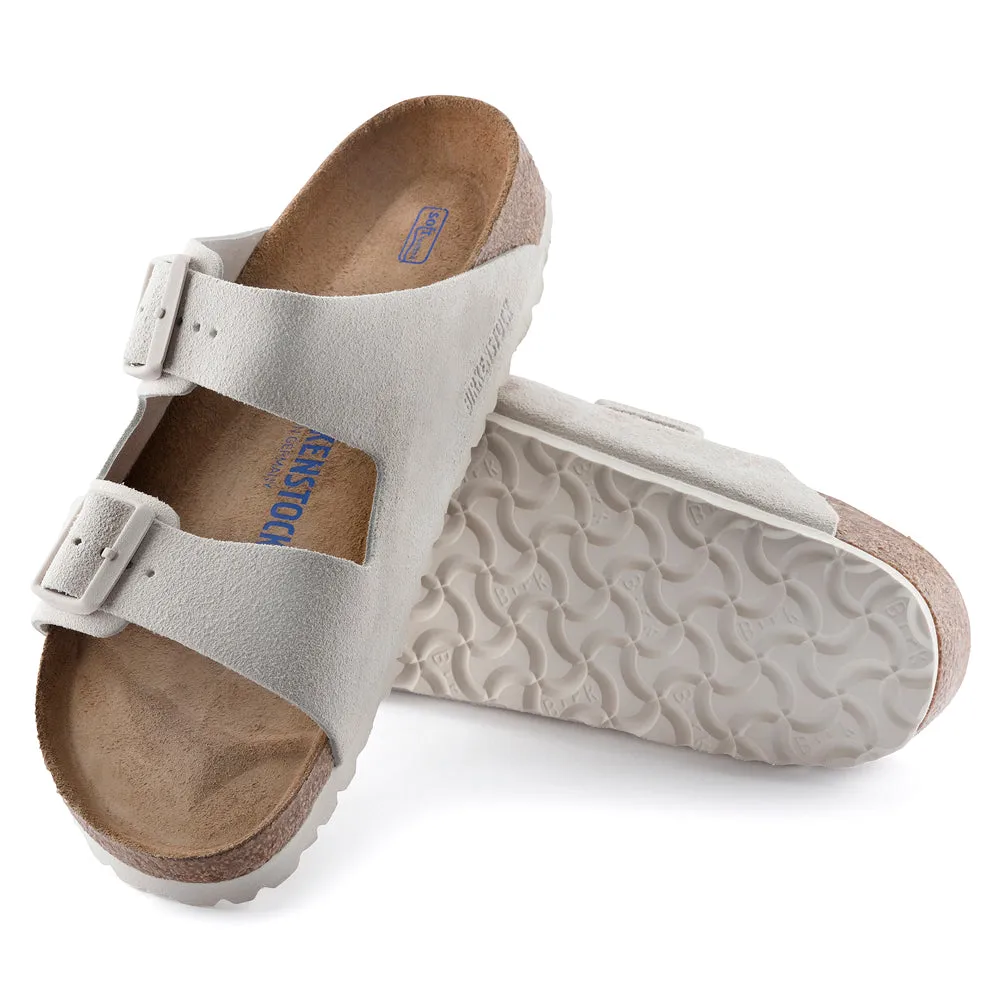 Arizona Soft Footbed in Antique White Suede Narrow Width by Birkenstock