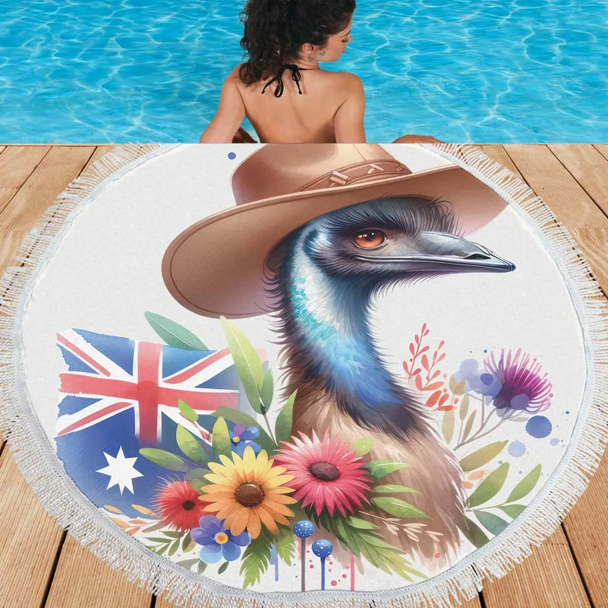 Australian Animals Emu Awd1321  Circular Beach Shawl 59"