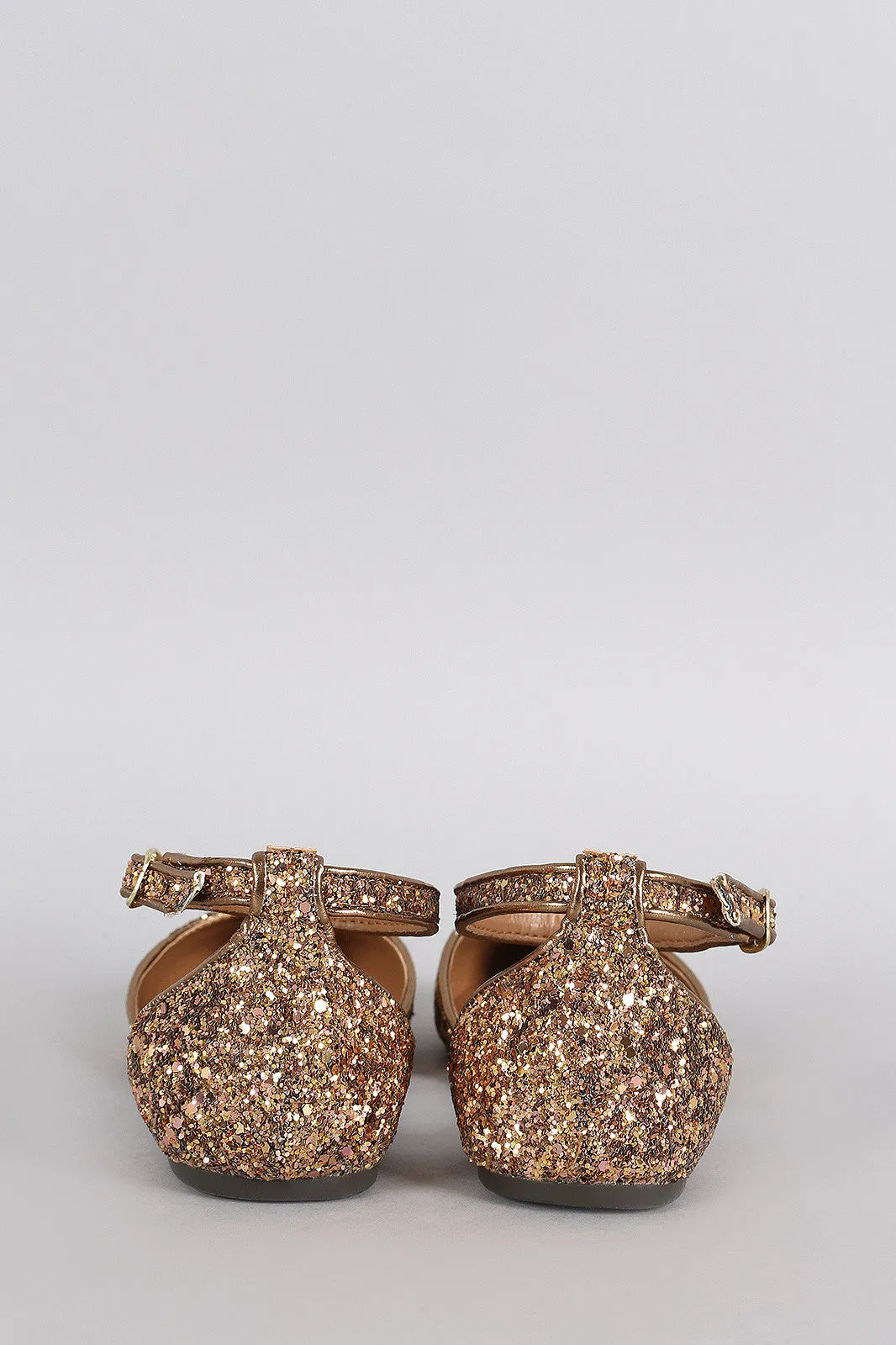 Bamboo Glitter Encrusted Pointy Toe Ankle Strap Dorsay Flat