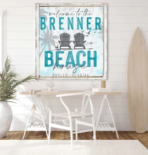 Beach House Sign Custom with Family Name & Chairs in the Sunset