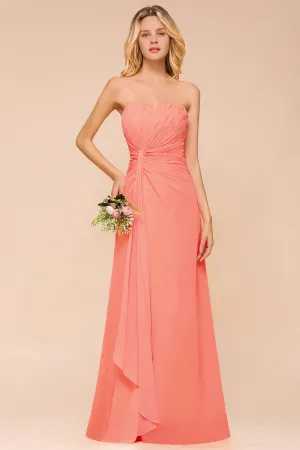 Beautiful Long A-line Strapless Backless Chiffon Bridesmaid Dress With Ruched