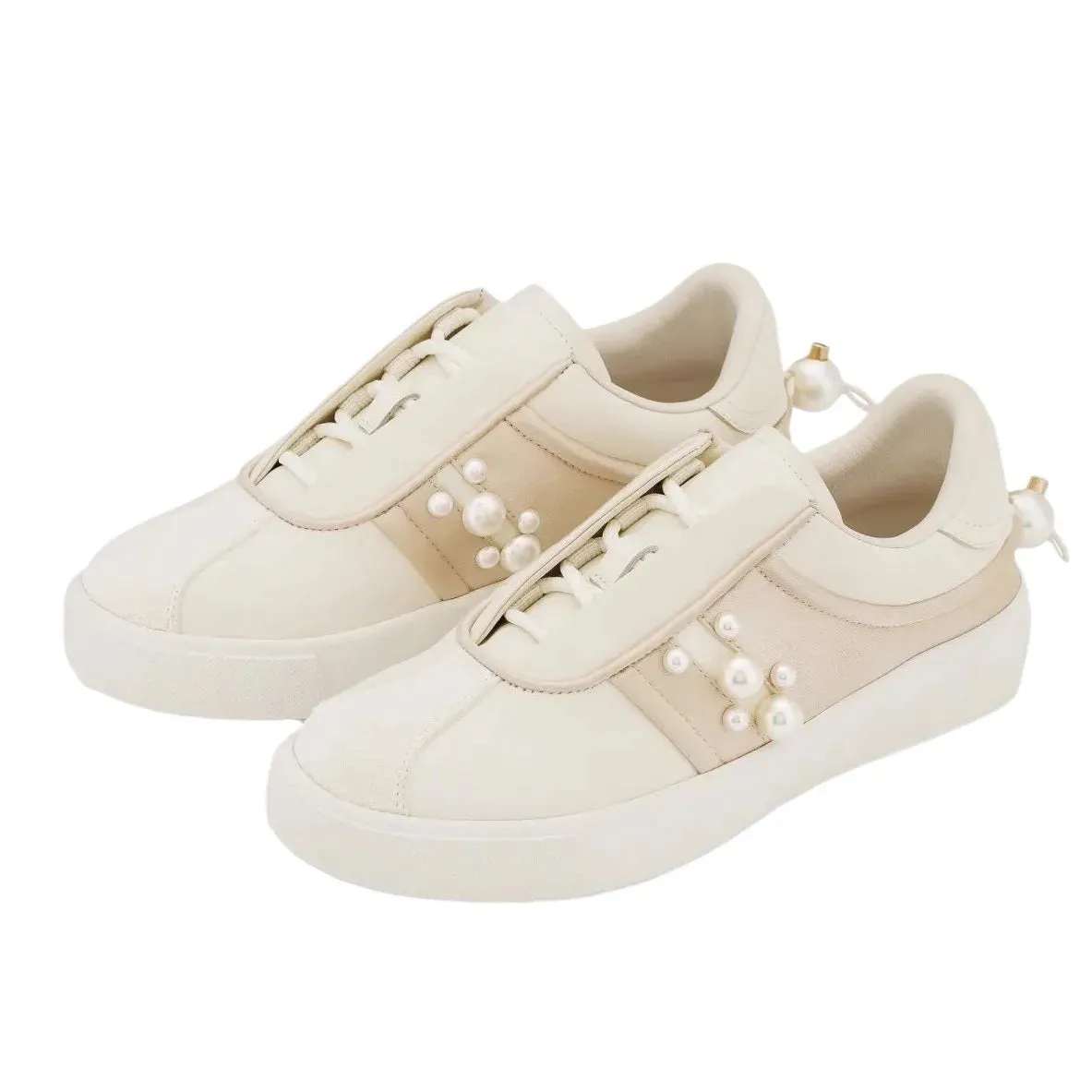 binfenxie  -  Korean Good Luck Circulation White Shoes Pearl Lace New Chinese Casual Board Shoes Women's Shoes Foreign Trade