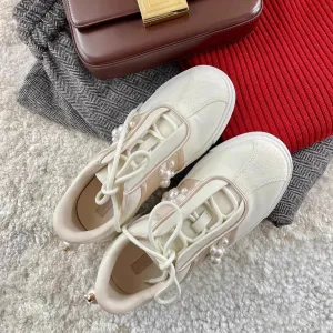 binfenxie  -  Korean Good Luck Circulation White Shoes Pearl Lace New Chinese Casual Board Shoes Women's Shoes Foreign Trade