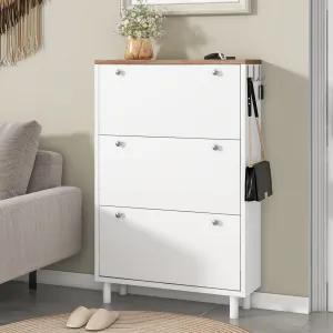 Bio Shoe Cabinet with 3 Flip Drawers - White