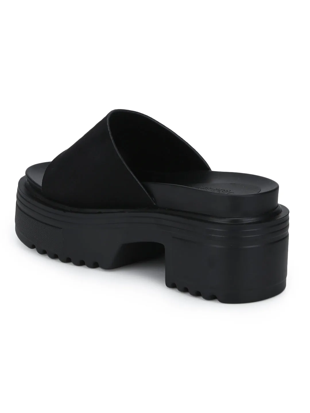 Black Micro Slip-on Cleated Bottom Platform Block Heels