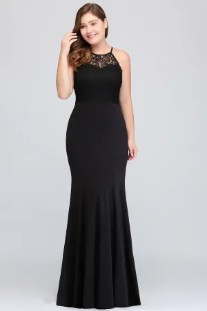 Black Plus Size Long Halter Ruffles Mermaid Bridesmaid Dress