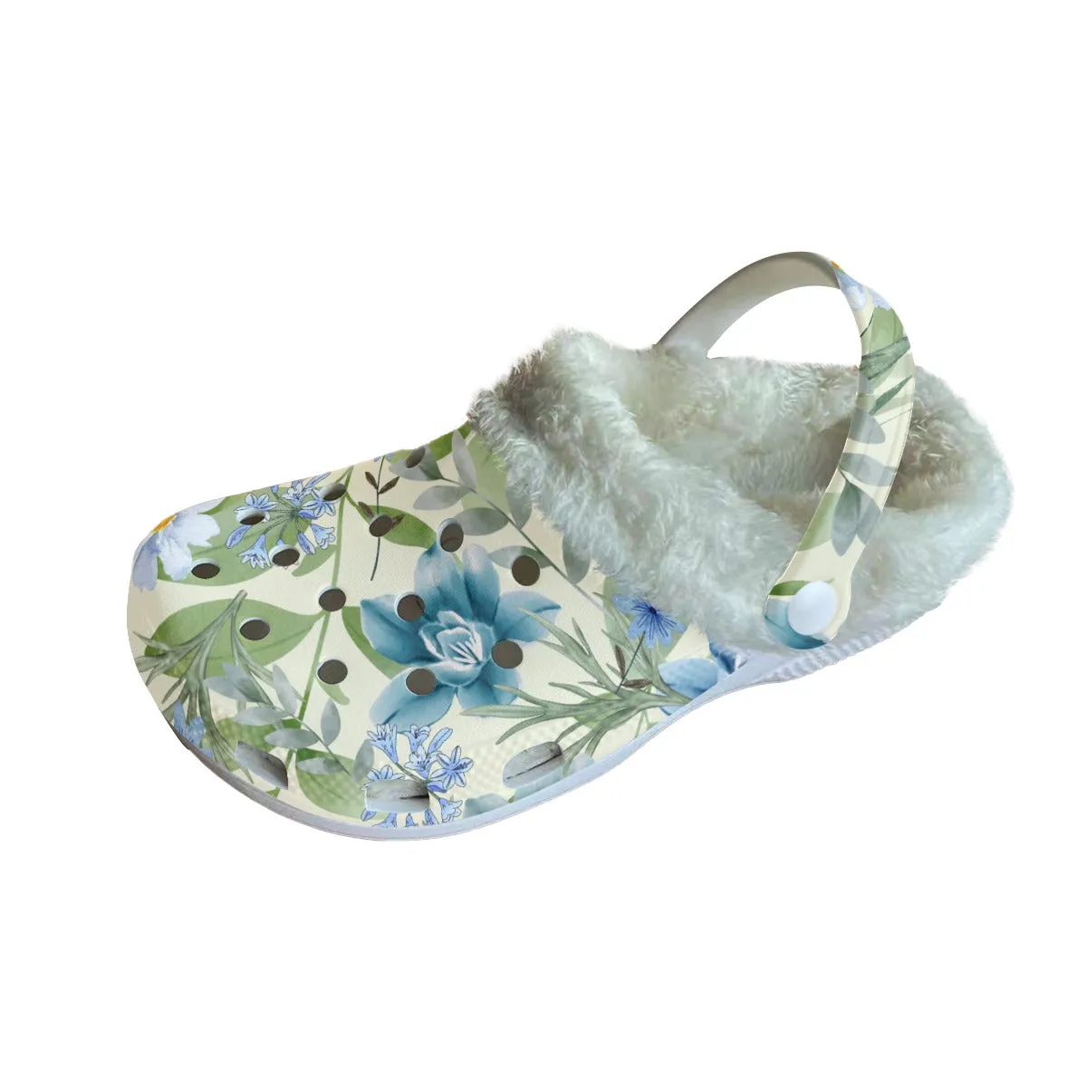 Blue Floral Rubber Shoes with White Fleece up to size 12