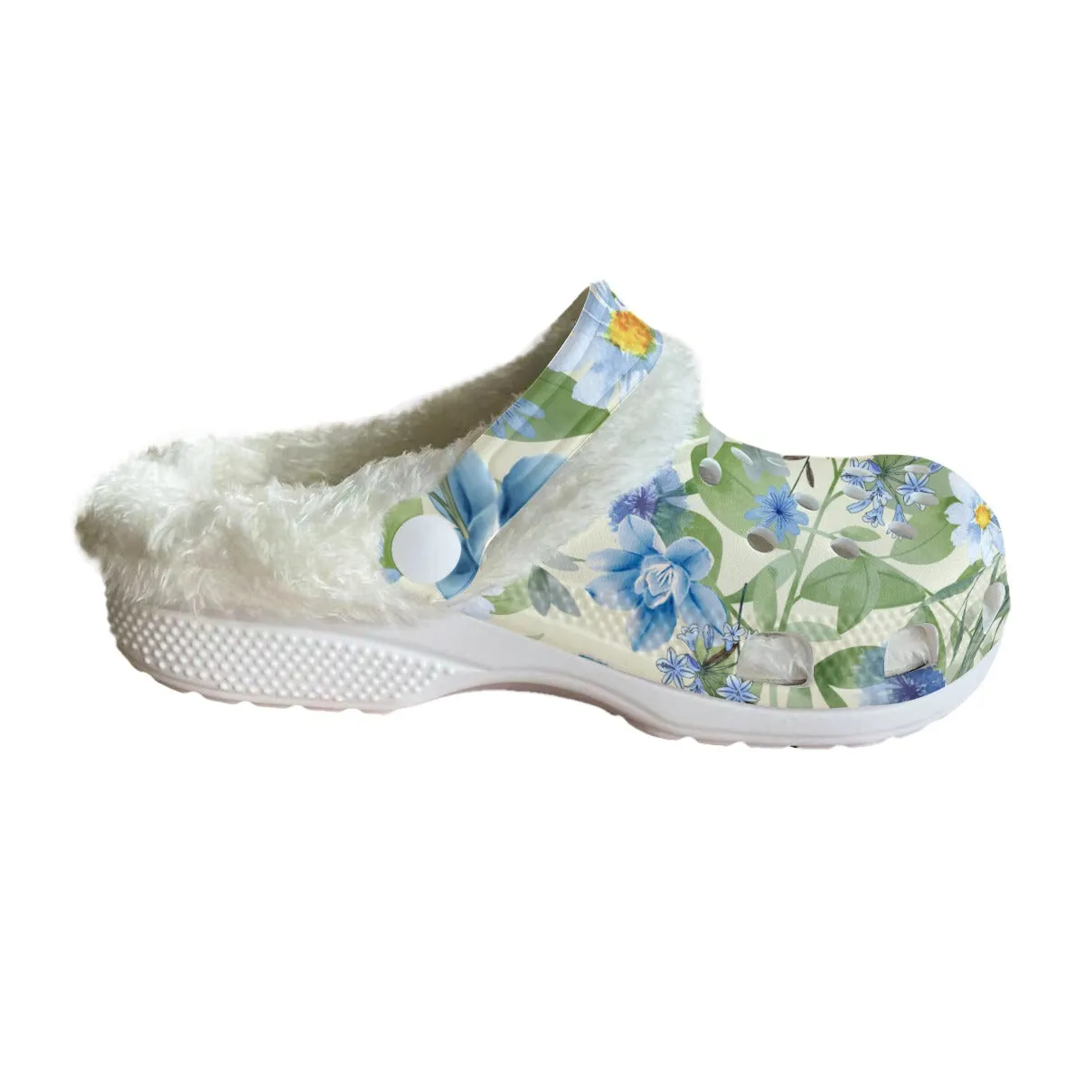 Blue Floral Rubber Shoes with White Fleece up to size 12