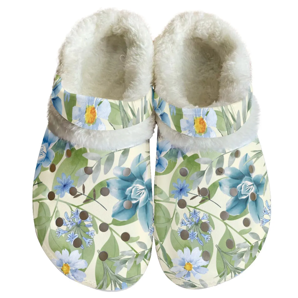 Blue Floral Rubber Shoes with White Fleece up to size 12