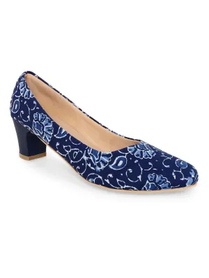 Blue Kalamkari Block Heels