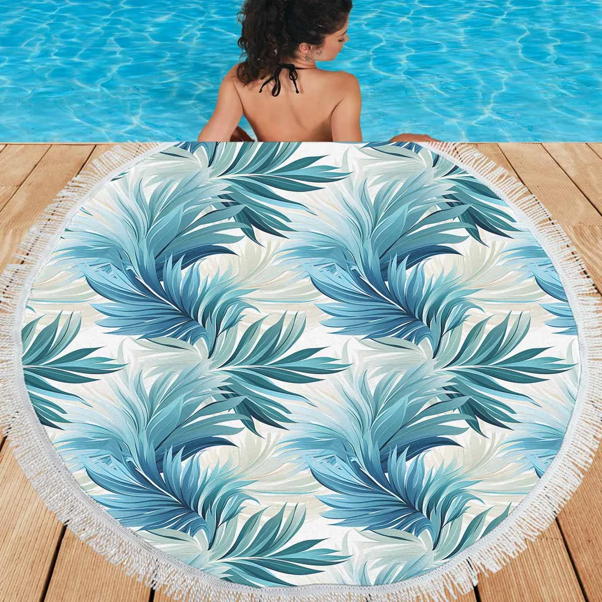 Blue Palms  Circular Beach Shawl 59"