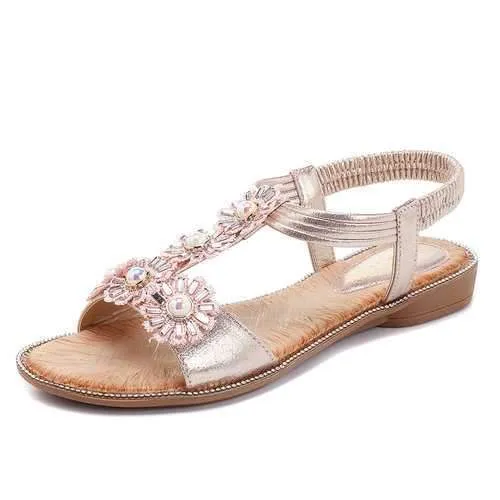 Bohemia Flowers T Strap Sandals