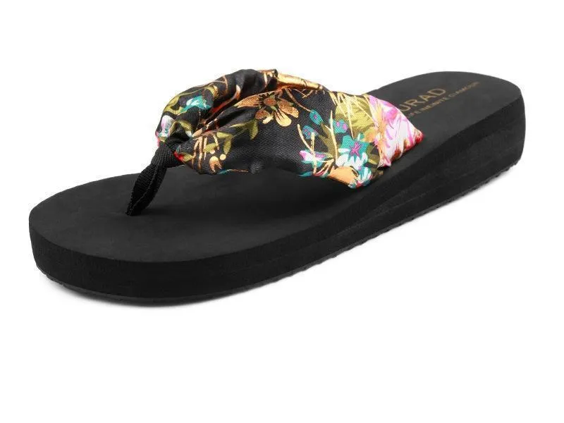 Bohemian Flip-Flops Thick Bottom Middle Heel Beach Shoes