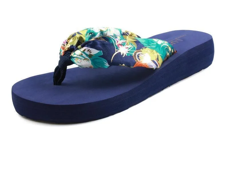 Bohemian Flip-Flops Thick Bottom Middle Heel Beach Shoes