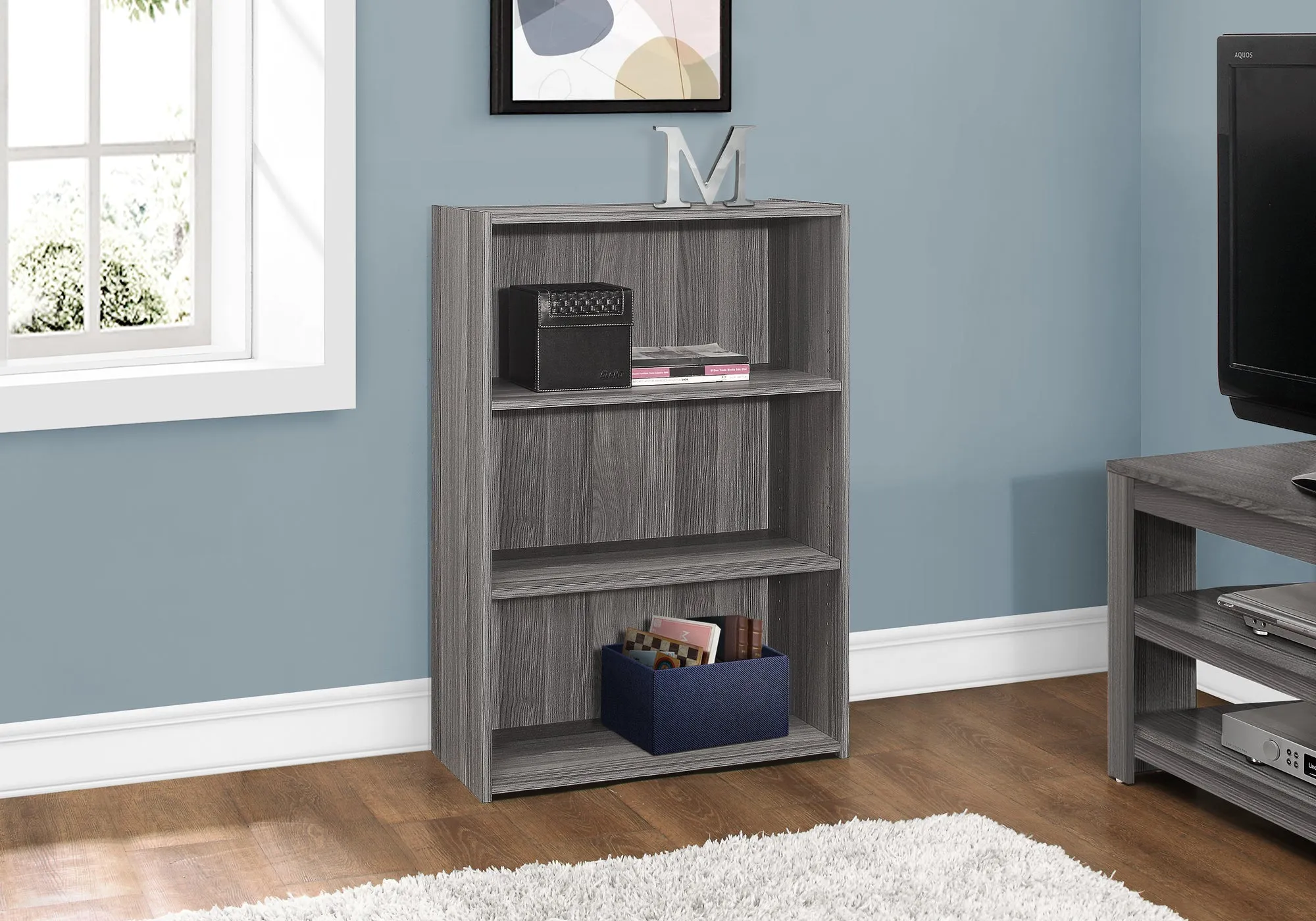 Bookcase - 36"H / Grey With 3 Shelves