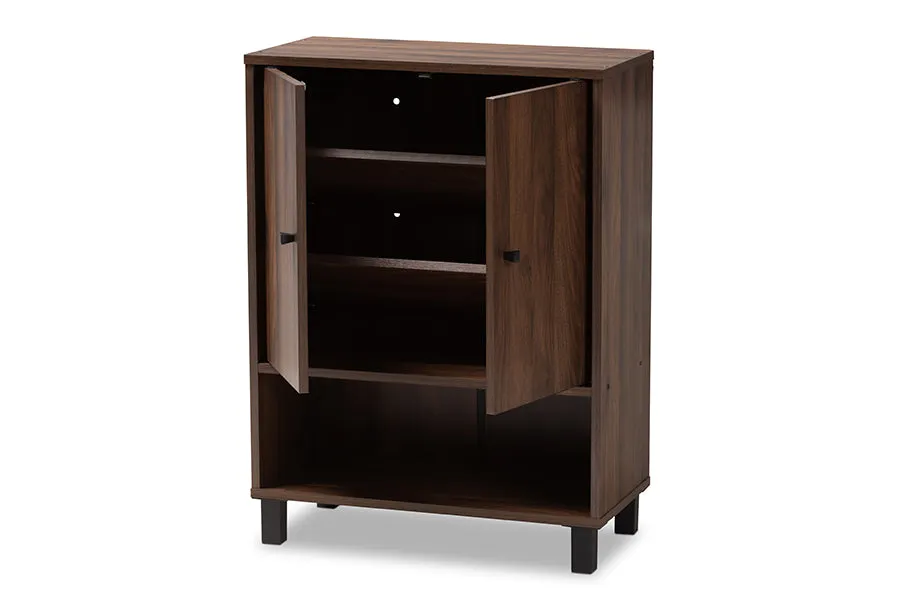 Brighton Walnut Brown Finished 2-Door Wood Entryway Shoe Storage Cabinet