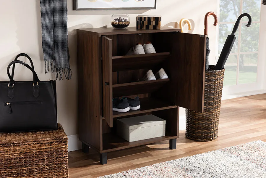 Brighton Walnut Brown Finished 2-Door Wood Entryway Shoe Storage Cabinet