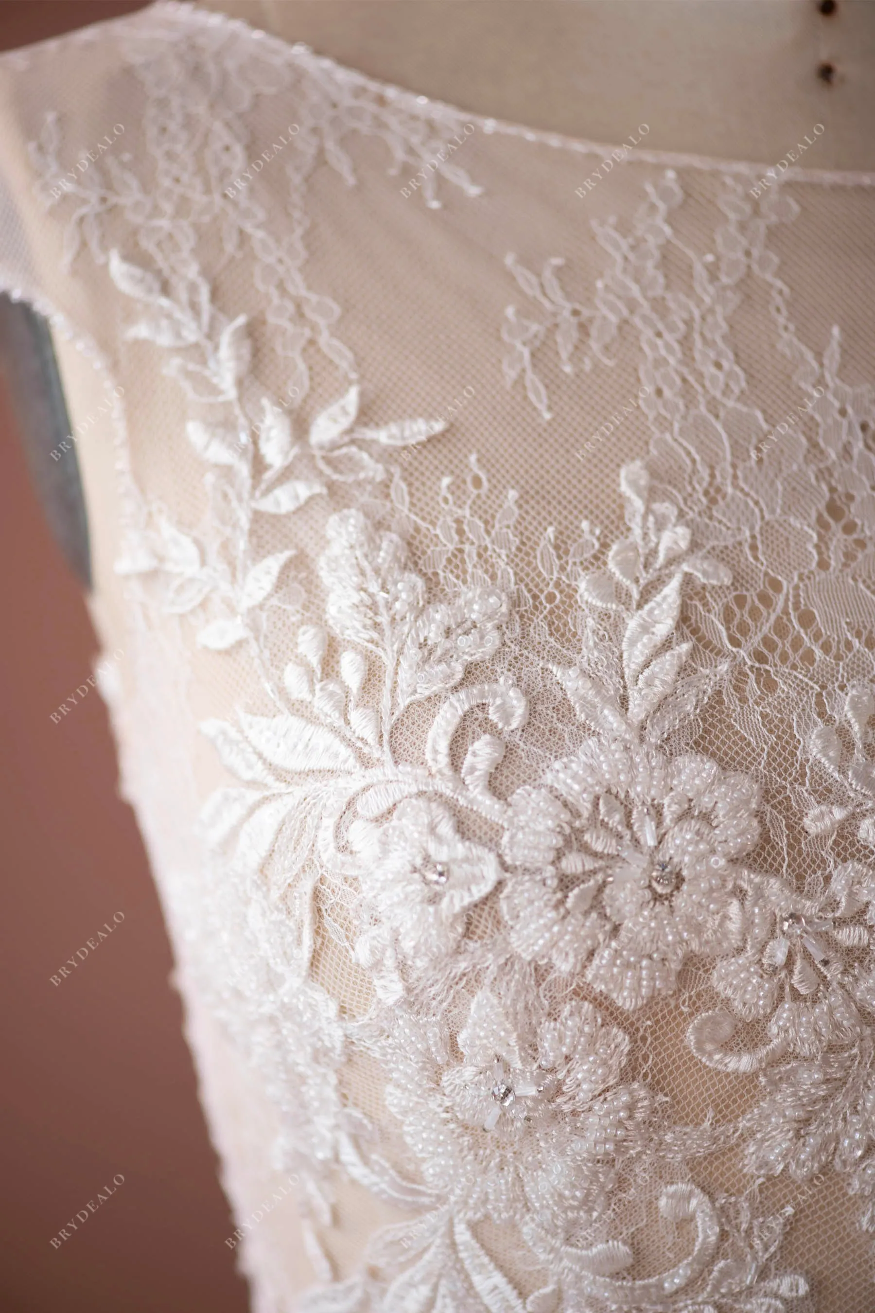 Cap Sleeve Beaded Lace Flowy Beach Wedding Dress