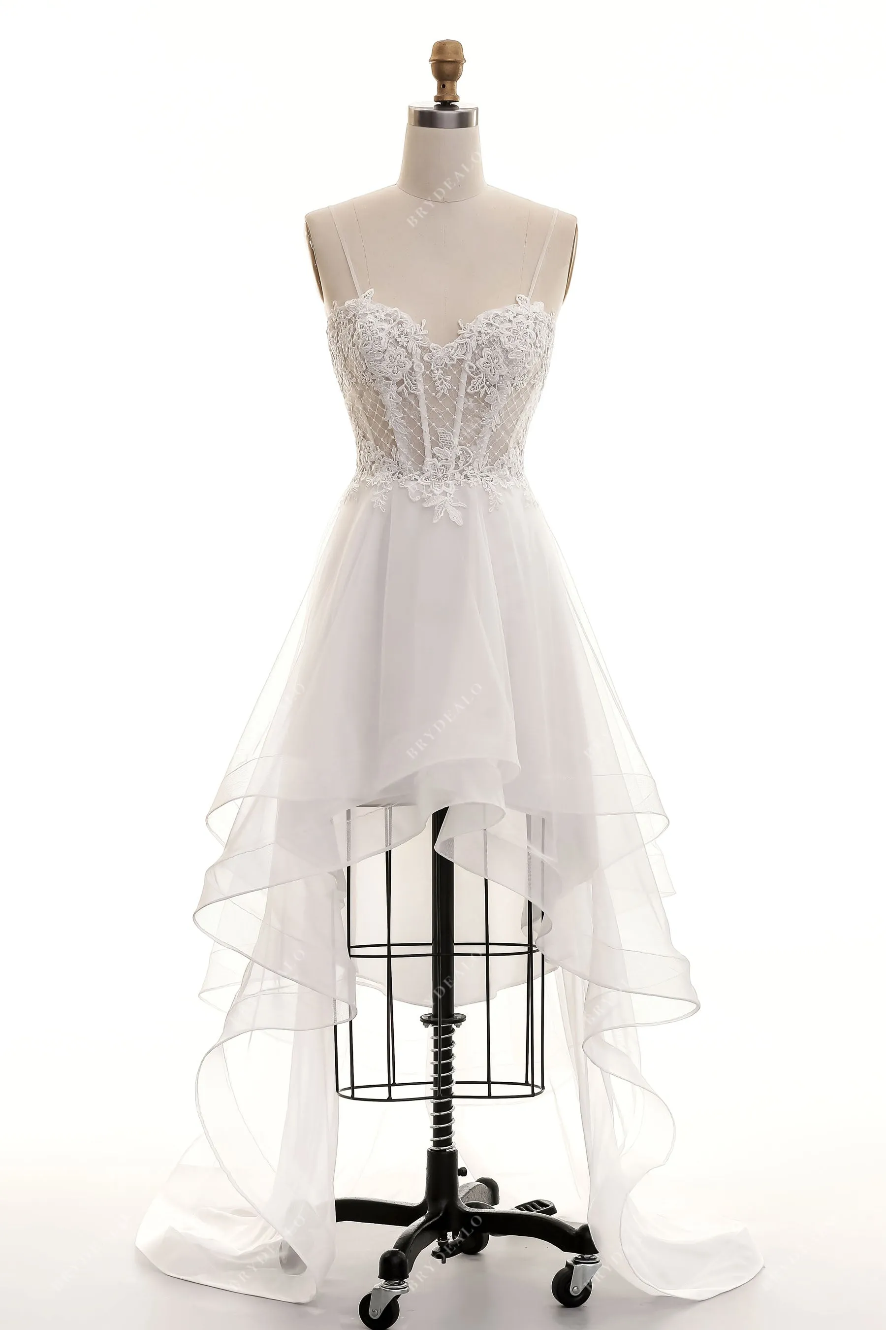 Casual Hi-Lo Illusion Corset Lace Beach Wedding Dress