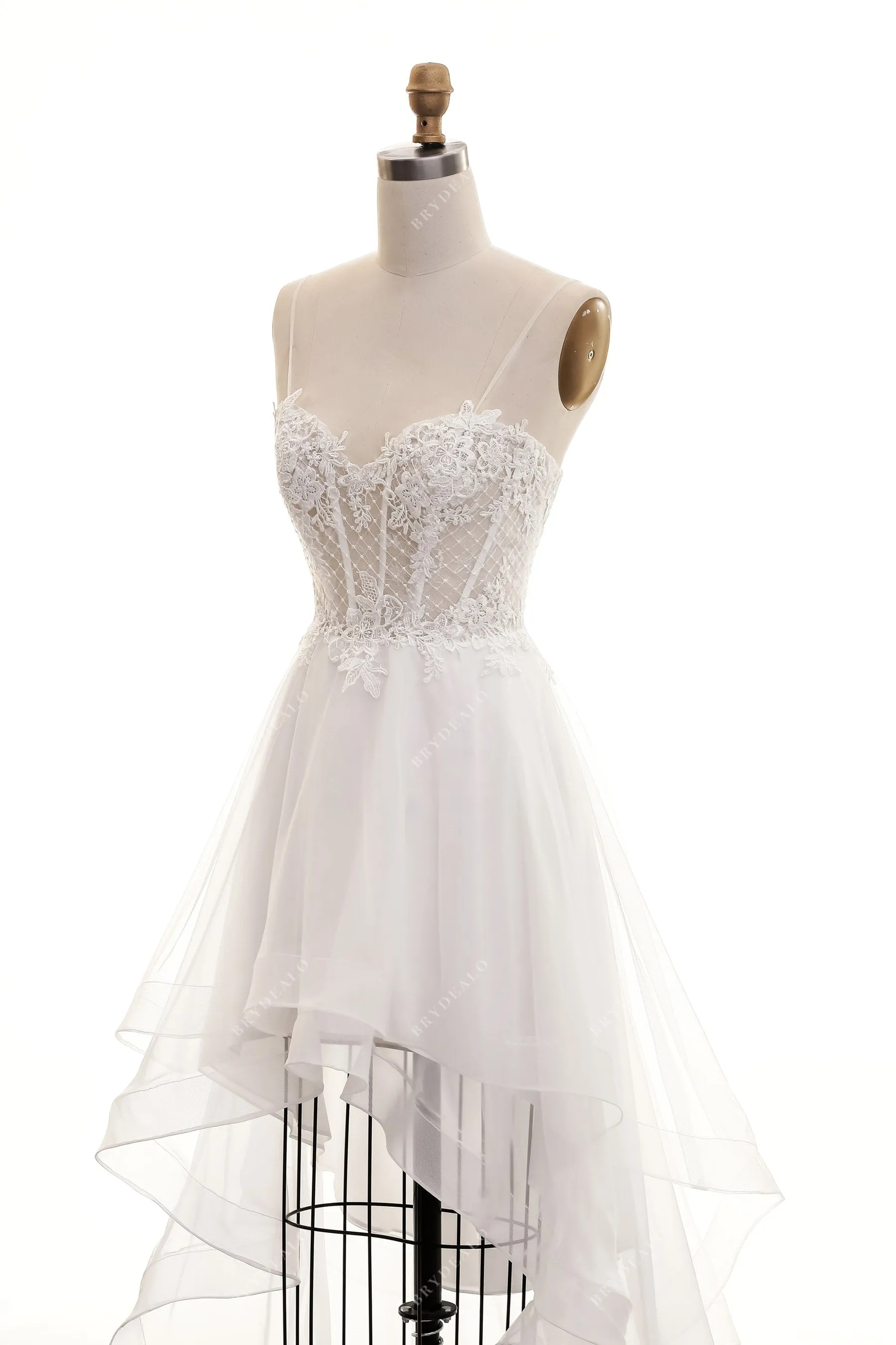 Casual Hi-Lo Illusion Corset Lace Beach Wedding Dress