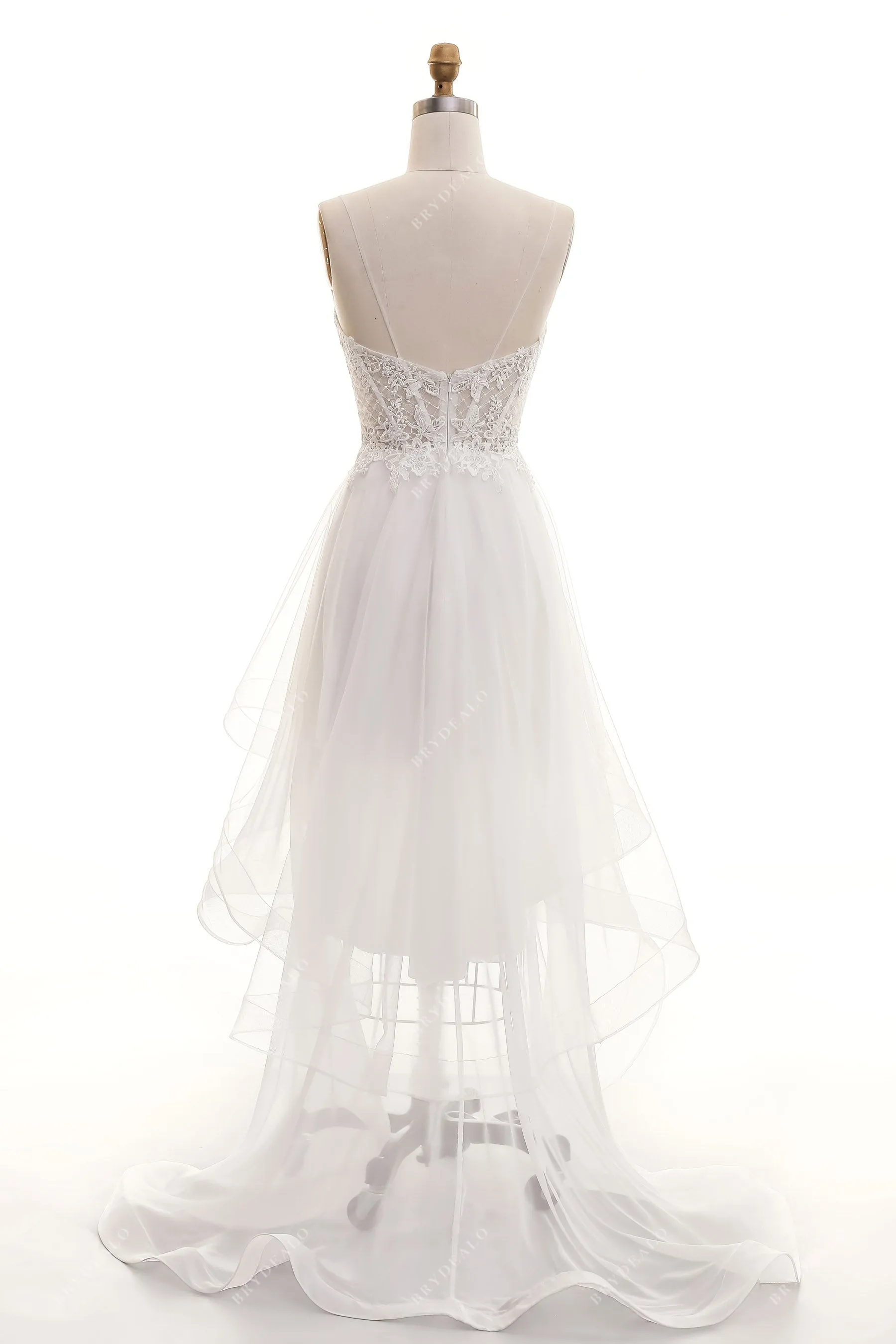 Casual Hi-Lo Illusion Corset Lace Beach Wedding Dress