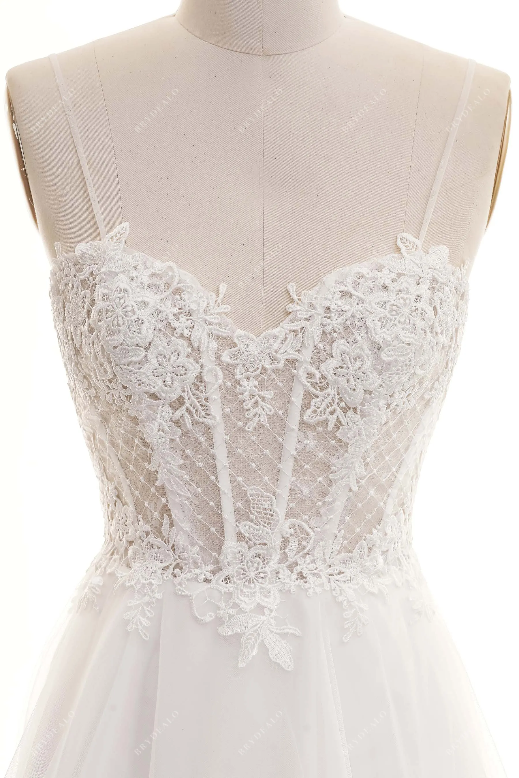 Casual Hi-Lo Illusion Corset Lace Beach Wedding Dress