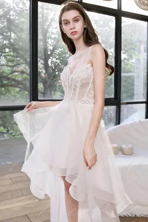 Casual Hi-Lo Illusion Corset Lace Beach Wedding Dress