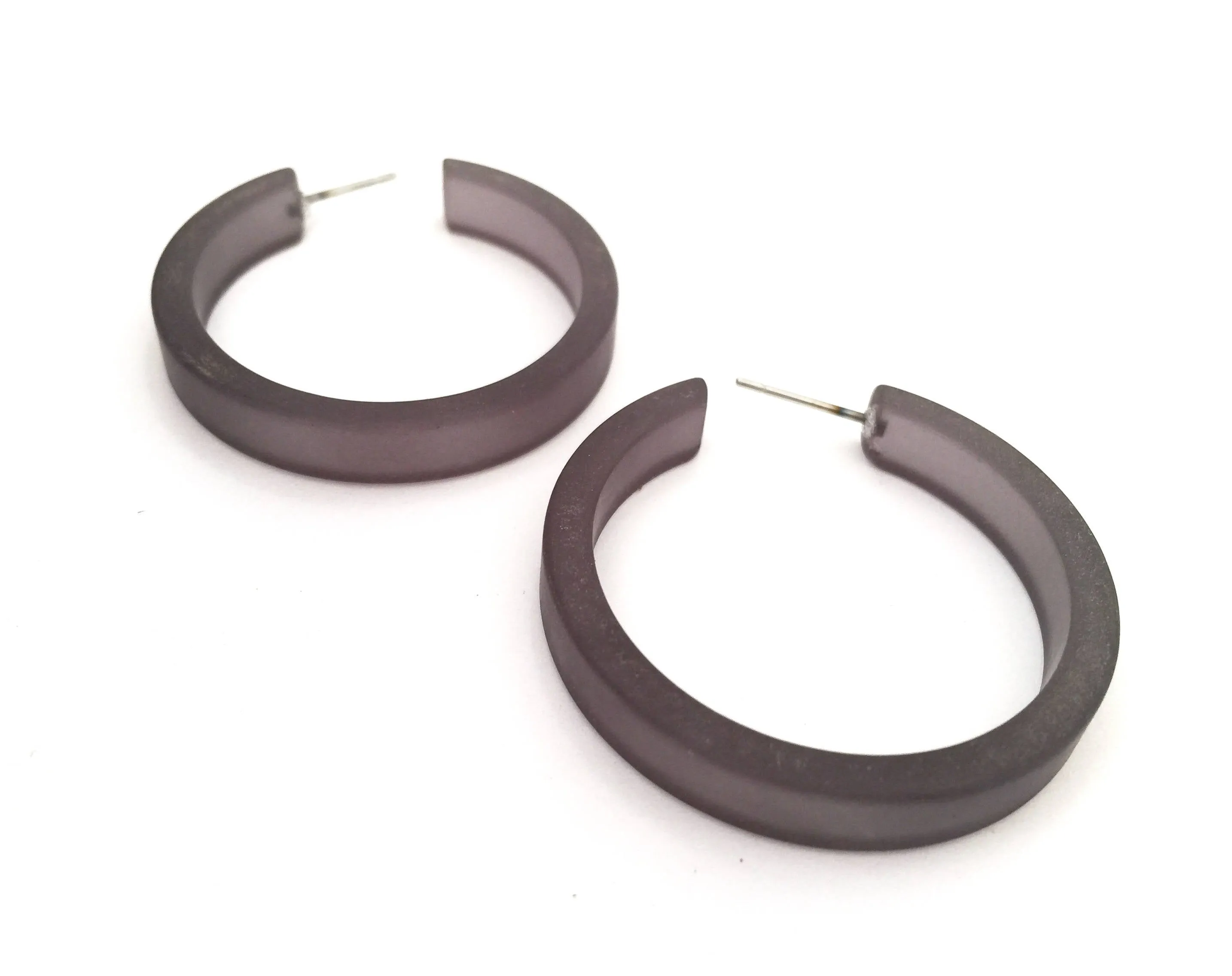 Charcoal Grey Frosted Classic Hoop Earrings