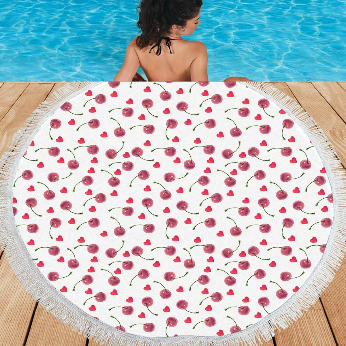 Cherries  Circular Beach Shawl 59"