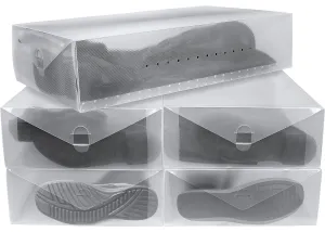 Clear Foldable Shoe Storage Boxes, 5 Pack - Stackable Heavy Duty Plastic Boot