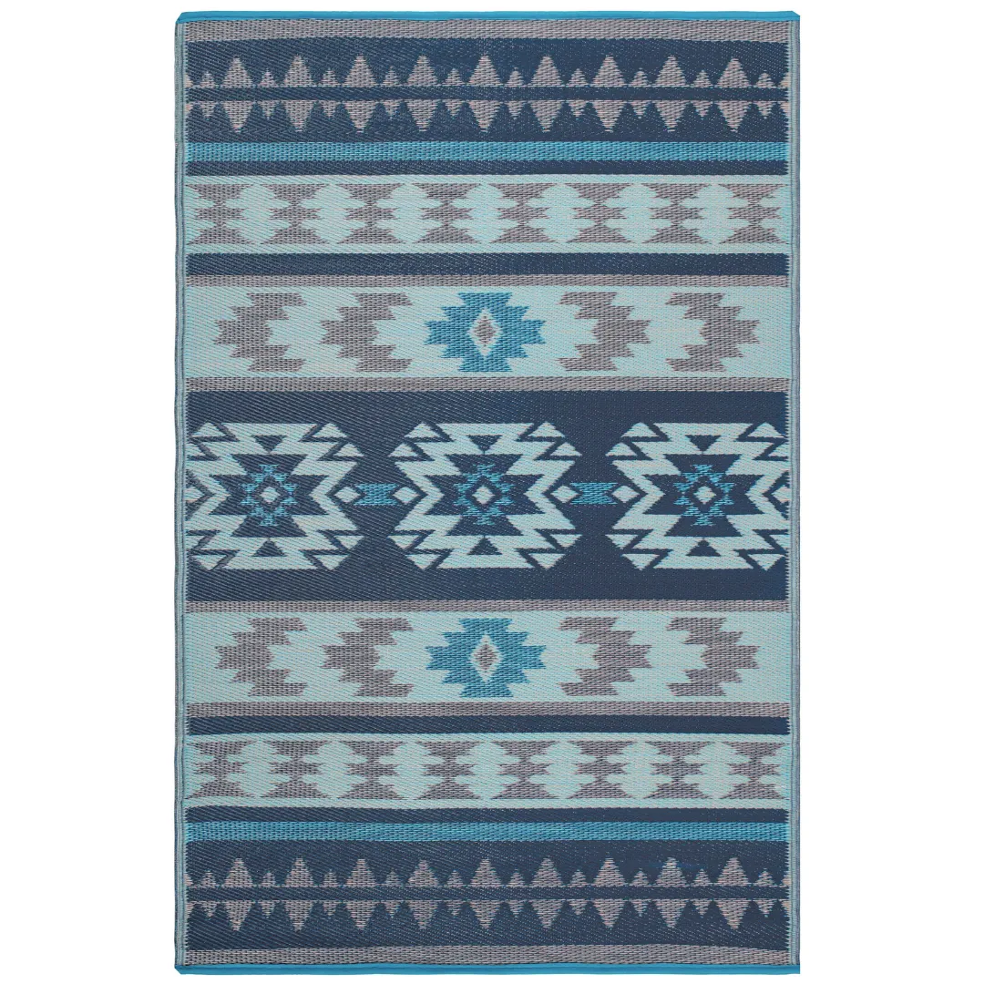 Cusco Tribal Blue Toned Recycled Plastic Reversible Outdoor Rug