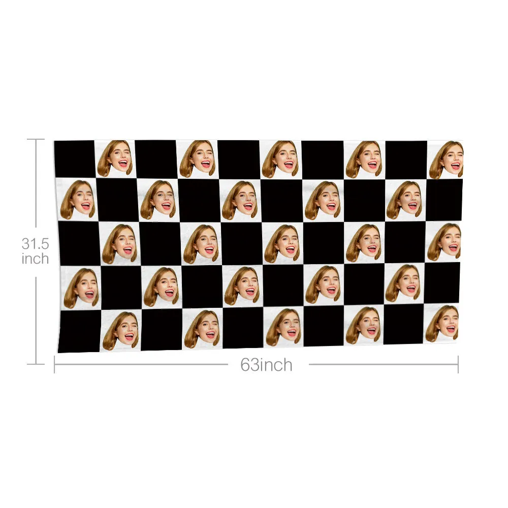 Custom Face Chess board Beach Towel Personalised Photo Beach Towel Funny Gift