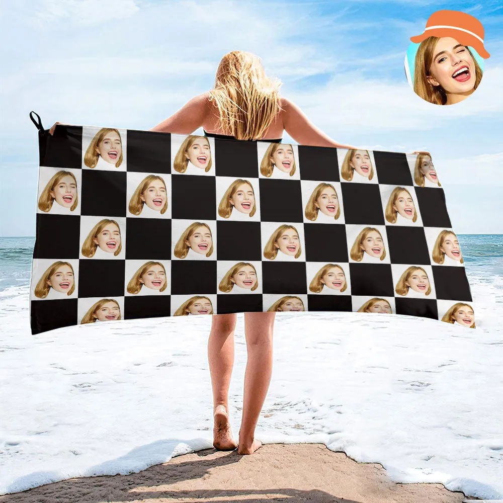 Custom Face Chess board Beach Towel Personalised Photo Beach Towel Funny Gift